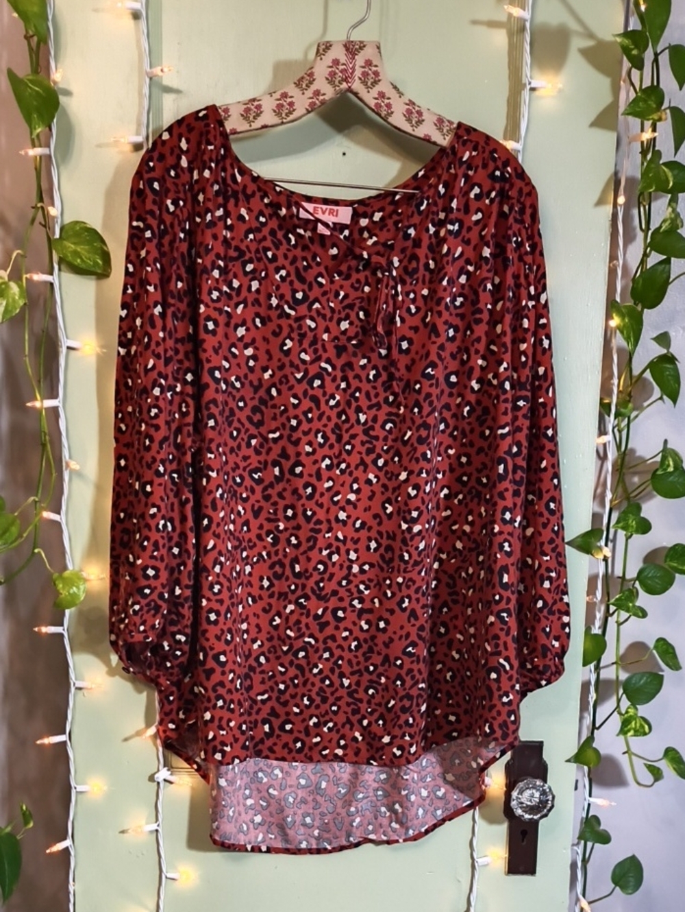Women's Evri Cheetah Leopard Flowy Oversized Balloon Sleeve Tunic Top 1X